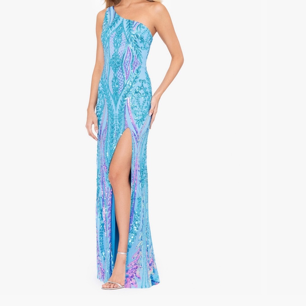 Elegant One-Shoulder Blue and Purple Dress